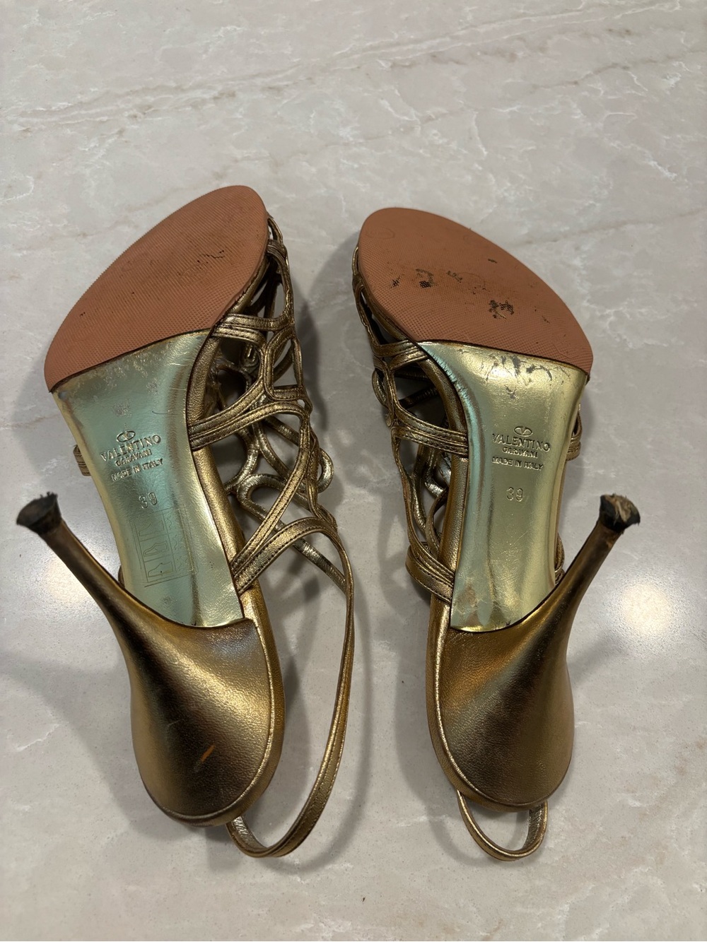Valentino Metallic Gold Cutout Slingback Heels - Picture 4 of 4